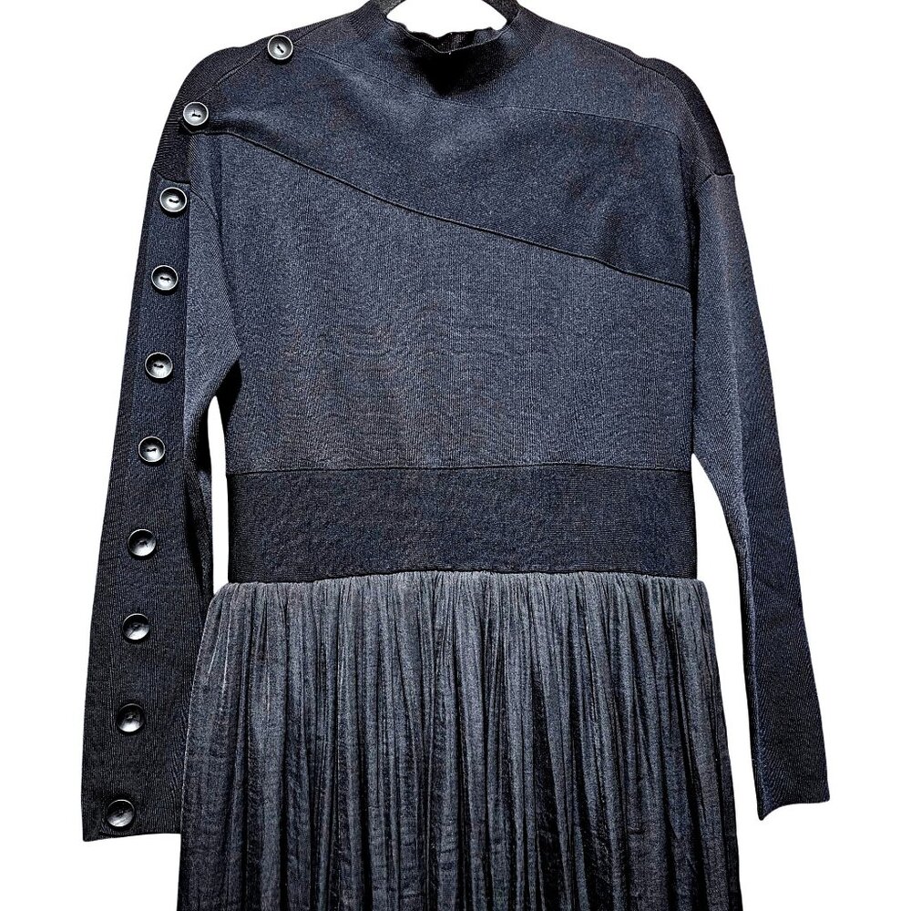 Portrait Courtside Dress Black Long Sleeve Button Detail M - Picture 4 of 11